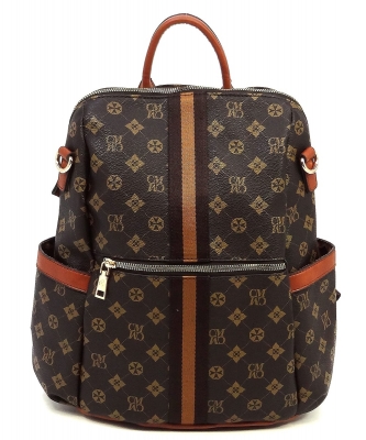 CM Monogram Striped Convertible Backpack CM2706 BROWN